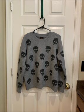 Gray Skull Pattern Crewneck Sweater
